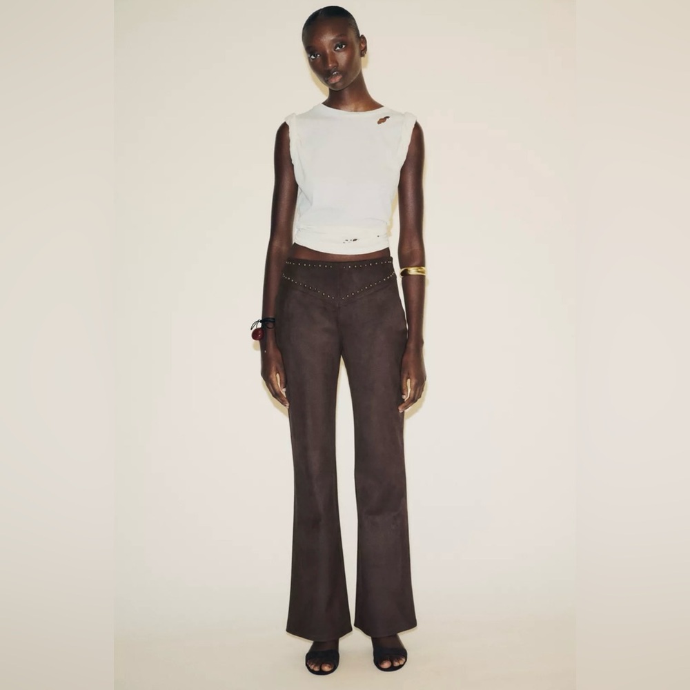 ZARA FAUX SUEDE STUDDED FLARE PANTS